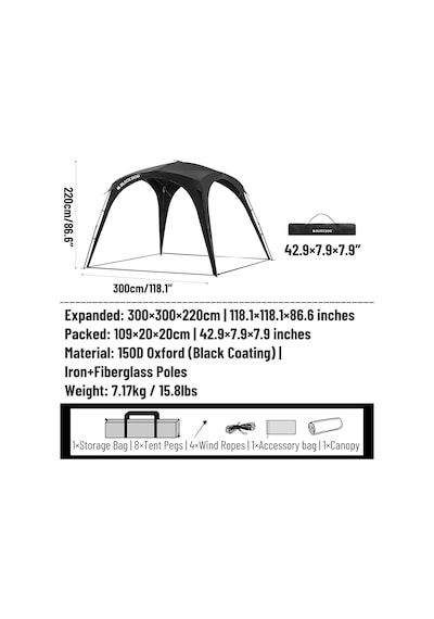 Blackdog Instant Pavilion Gazebo 300x300x215cm Siyah