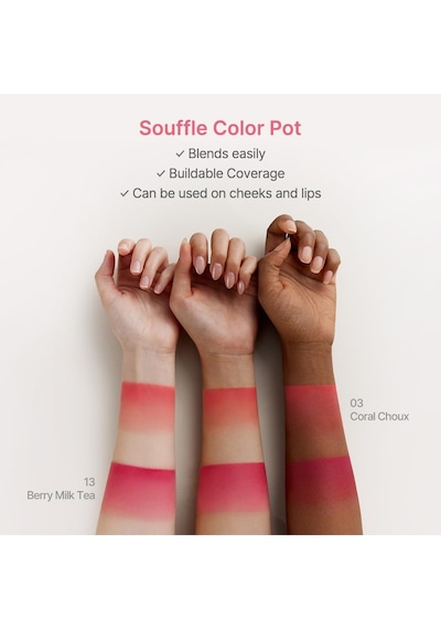 Yoğun Pigmentli Köpük Yapıda Kadife Bitişli Ruj & Allık Souffle Color Pot 06 Mocha Bun Çok Renkli