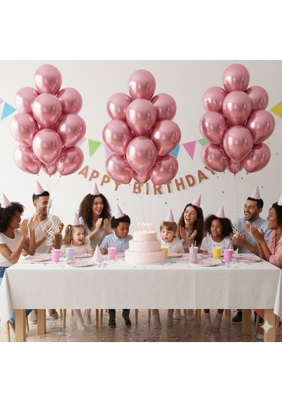 10 Adet Pembe Parıltılı Metalik Balonlar Parti & Kutlama Paketi Diğer