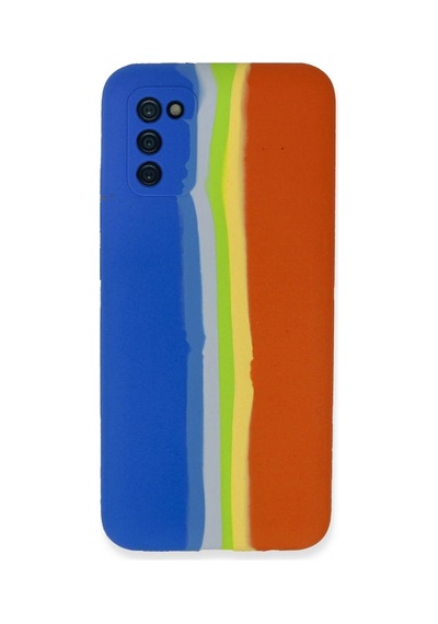 Samsung Galaxy Uyumlu A03s Kılıf Ebruli Lansman Silikon - Mavi-turuncu İtdark36592