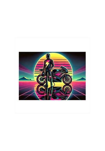 Neon Motosiklet Ve Renkler Mdf Poster