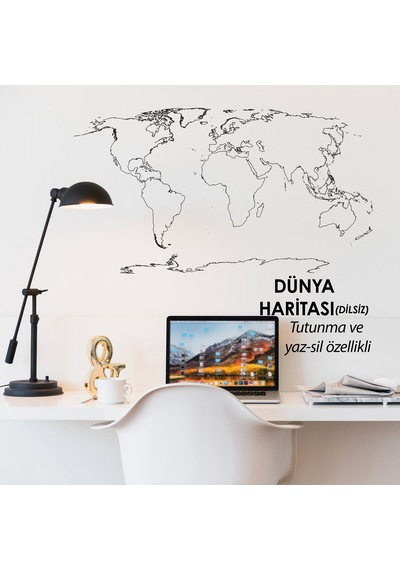 Dilsiz Dünya Haritası Statik Kağıt Tahta