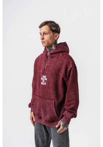 Respire Erkek Create Baskılı Kapüşonlu Oversize Hoodie Bordo