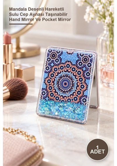 1 Adet El Aynası Mandala Desenli Hareketli Sulu Cep Aynası Taşınabilir Hand Mirror Ve Pocket Mirror Sarı