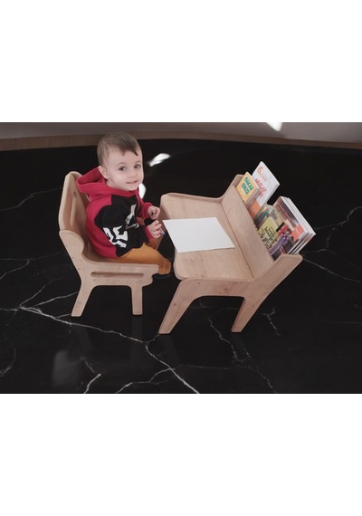 Mukotoys Montessori Çocuk Etkinlik Masa Sandalye Seti 2-10 Yaş İç ceviz