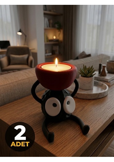 2'li Set Sevimli Karakter Tasarımlı Dekoratif Tealight Mumluk - Anime Esintili Ev Dekoru