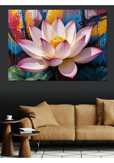 Renk Sıçramalı Lotus Dekoratif Kanvas - Mdf Ahşap Tablo