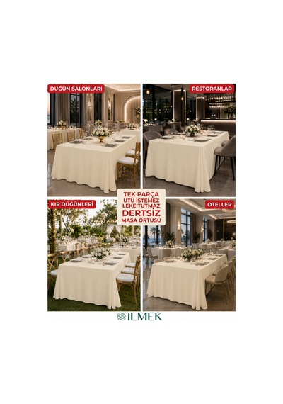 Dertsiz Dikdörtgen Masa Örtüsü 320x220cm - Dikişsiz Ütü İstemez - Düğün Davet Organizasyon Otel Restoran Krem Krem Dertsiz Dikdörtgen Masa Örtüsü 320x220cm - Dikişsiz Ütü İstemez - Düğün Davet Organizasyon Otel Restoran Krem Krem