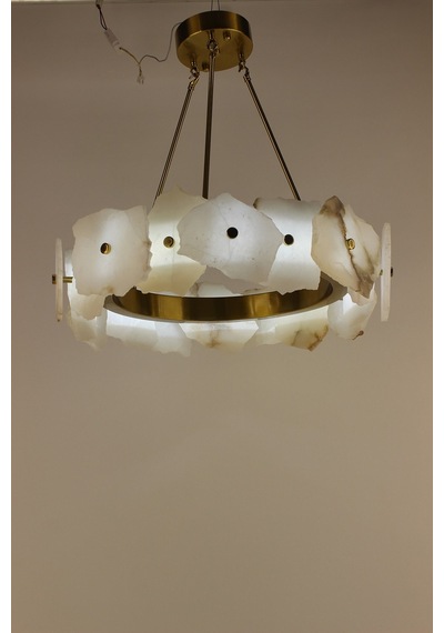 Modern Ham Mermer Parçalı 3 Renk Led Bronz Eskitme Sarkıt Avize Gold
