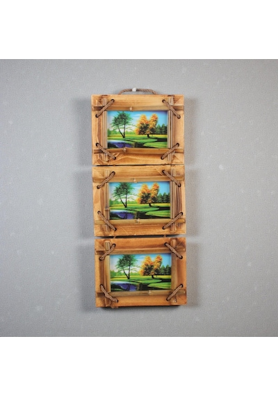El Yapımı Doğal Ahşap 3 Lü Bambu Bamboo Fotoğraf Çerçevesi Dekoratif Ev Ofis Hediyesi Duvar Süsü - 3