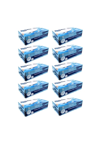 Dolphin Tek Kullanımlık Lateks Mavi Pudrasız Nitril Muayne Eldiveni Small Küçük Boy 100'lü 10 Paket