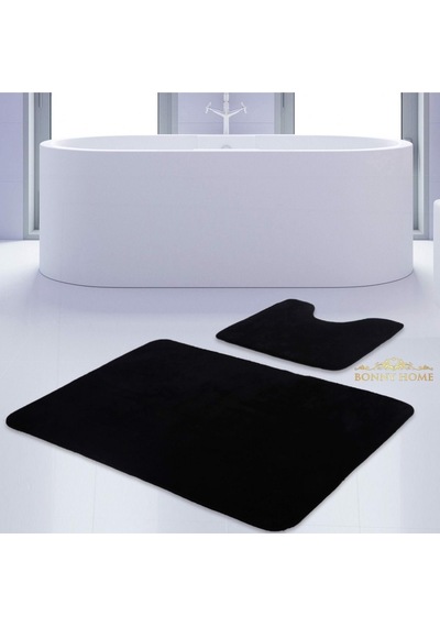 Bonny Home Unicolor Düz Siyah 2li Banyo Paspası Halısı Seti Kaymaz Siyah