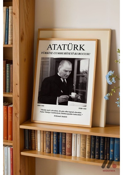 Atatürk Portre Posteri, Ahşap Çerçeveli Duvar Tablosu - Sevdiklerinize Özel Hediye