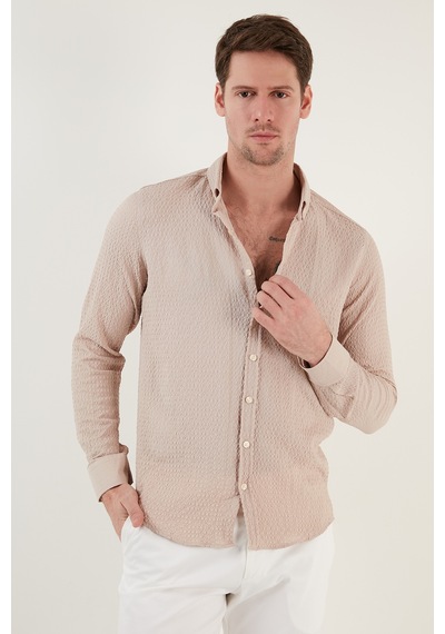 Buratti Pamuklu Çizgili Düğmeli Yaka Uzun Kollu Regular Fit Erkek Gömlek Cf23S112237 Taş Buratti Pamuklu Çizgili Düğmeli Yaka Uzun Kollu Regular Fit Erkek Gömlek Cf23S112237 Taş
