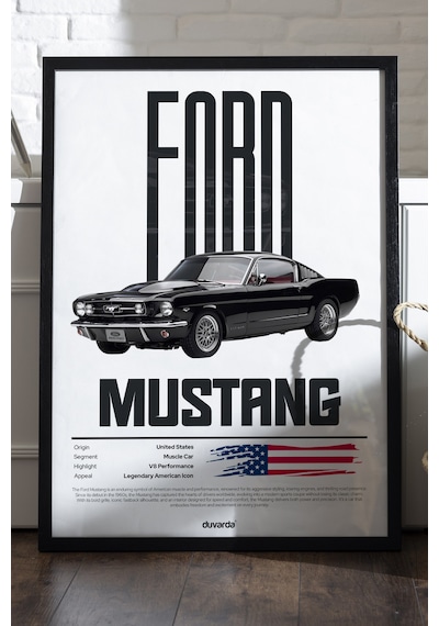 Ford Mustang Araba Siyah Ahşap Çerçeveli Poster, Dekoratif Duvar Tablosu