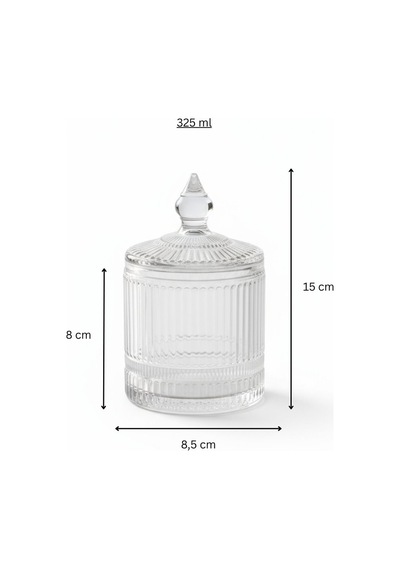 3'lü Line Çizgi Desen Kapaklı Cam Kavanoz Takımı 3 X 325 Ml. ŞEffaf