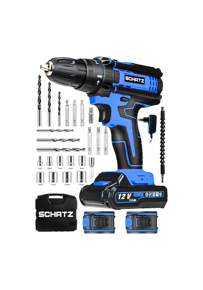 Schatz M320i485 12V Darbeli Li-ion Çift Akülü Bakır Sargılı Şarjlı Vidalama Matkap 24 Parça Setli