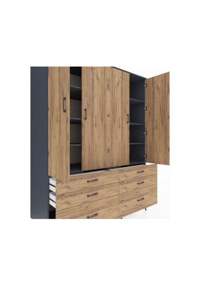 Kronos Gardrop 8 Raflı 6 Çekmeceli 4 Kapaklı 176x59x221 Antrasit-çam Çam Kronos Gardrop 8 Raflı 6 Çekmeceli 4 Kapaklı 176x59x221 Antrasit-çam Çam