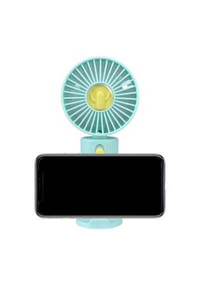 Thentech Telefon Koyma Aparatlı Mini Fan Serinletici Ayaklı Şarjlı El Fanı Şarjlı Telefon Standlı Pervane Turkuaz
