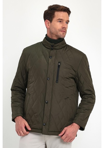 Sivaist Erkek Yeşil Standart Fit Normal Kesim Içi Kürklü Dik Yaka Çıtçıtlı Dolgulu Desenli Overcoat-Yeşil
