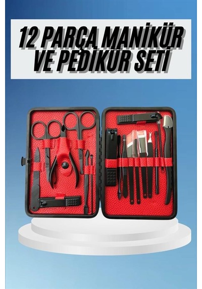 Deri Çantalı Siyah Paslanmaz Çelik 17 Parça Manikür Pedikür Seti - Lisinya