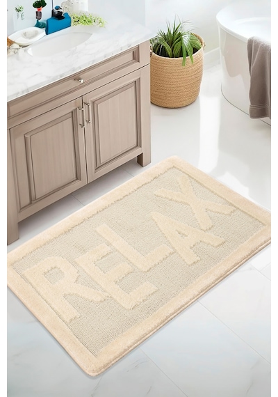 Doğal Kaymaz Taban Banyo Paspas Uzun Ömürlü Yumuşak Dokulu Su Emici Yıkanabilir Relax 60x100 Krem