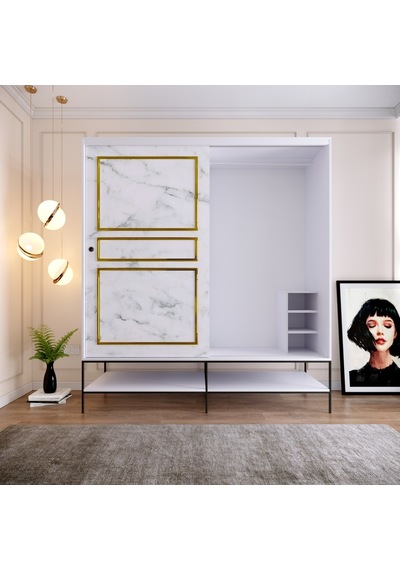 Pasific Home Martin 2 Kapaklı Sürgülü Gardırop Elbise Dolabı Beyaz - Beyaz Mermer 190 CM