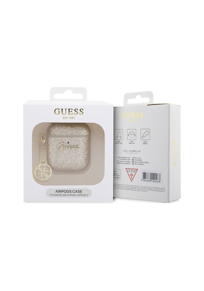 Apple Uyumlu AirPods Kılıf Guess Glitter 4g Charm Exclusive Tasarım Gold