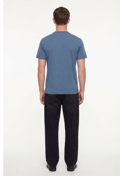 Sabri Özel Erkek Pilot Mavi Normal Kesim Regular FitPamuk Dokuma Bisiklet Yaka Basic T-shirt