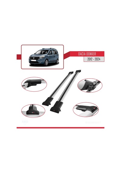 Dacia Dokker 2012 Ve Sonrası İle Uyumlu Fly Model Ara Atkı Tavan Barı Gri