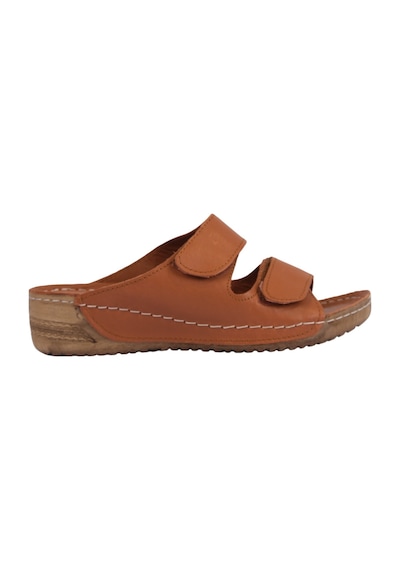 Napa Shoes Ayarlanabilir Çift Bantlı Hakiki Deri Ortopedik Rahat Taban Kadın Terlik Napa-232 Taba