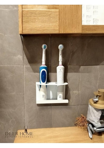 Duvara Monte Edilebilen Şarjlı Ve Pilli Diş Fırçası Ve Diş Macunu Tutucu Düzenleyici Metal Stand Beyaz