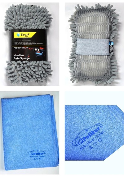 Spark 7040 Şönil Oto Yıkama Süngeri Ve Polikur 3356 Mikrofiber Güderi Oto Kurulama Bezi 2'li Set