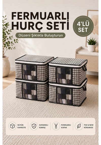 Formeya 4 Adet Lüks Pencereli Çok Amaçlı Çorap Hurcu 34x22x22 Cm Siyah