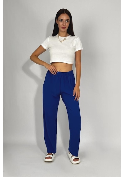 Kadın Beli Lastikli Ayrobin Eşofman Pantolon Saks Mavi