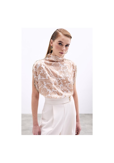 Sateen Aksesuarlı Yarasa Kol Bluz - Bej-135761 Bej