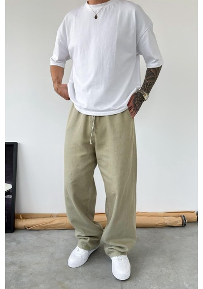 Haki Basic Gabardin Baggy Pantolon