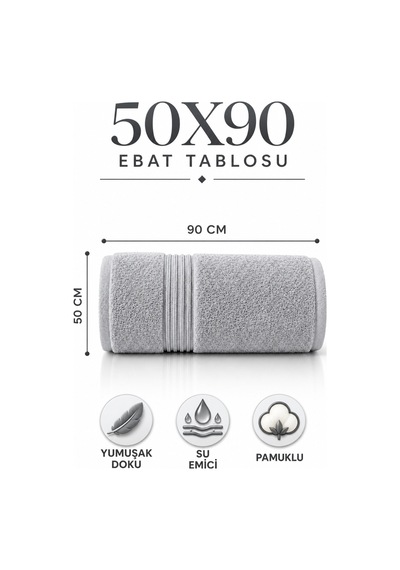 50x90 Pamuklu El Yüz Havlusu Yumuşak Dokulu Yüksek Su Emici Banyo Havlusu Dekoratif Bordürlü Günlük Kullanım Gri