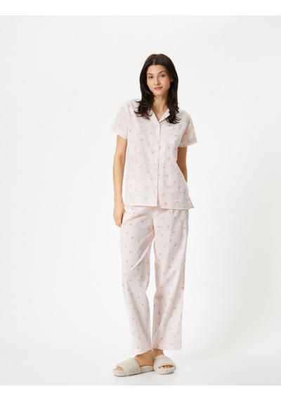 Koton Çiçekli Pijama Altı Cepli Beli Lastikli Pembe Desenli 4slk50033mw Pembe