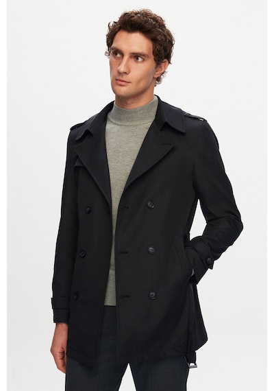 D's Damat Ds Damat Regular Fit Siyah Apoletli Beli Kemerli Pardösü/Trenckot 1HF08ORT00013 Siyah