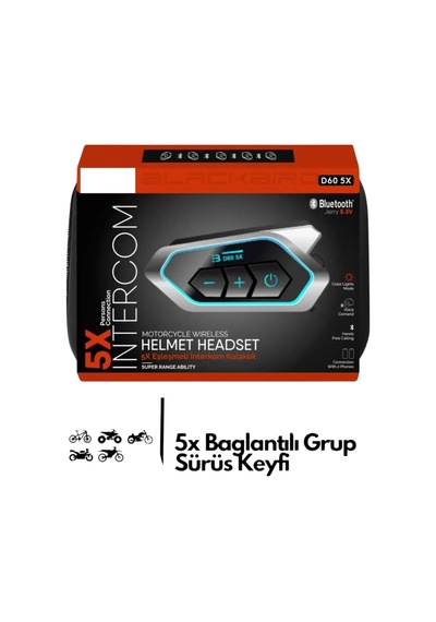 Motosiklet İntercom 5x Cihaz Eşleşmeli Tüm Kasklara Uygun Rgb Işıklı 5.3 Bluetooth