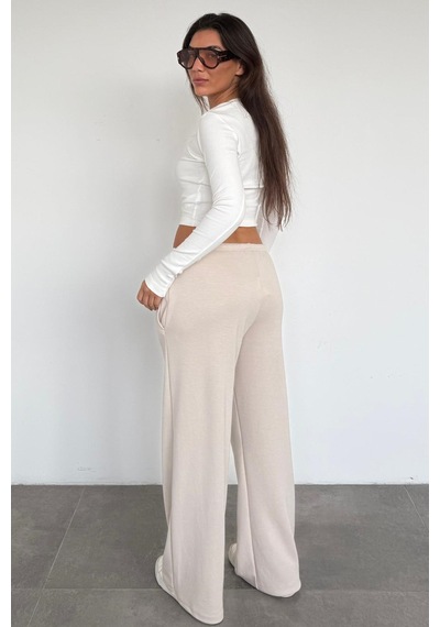 Bej Geniş Paça Barrel Fit Eşofman Altı Mg2646 Bej