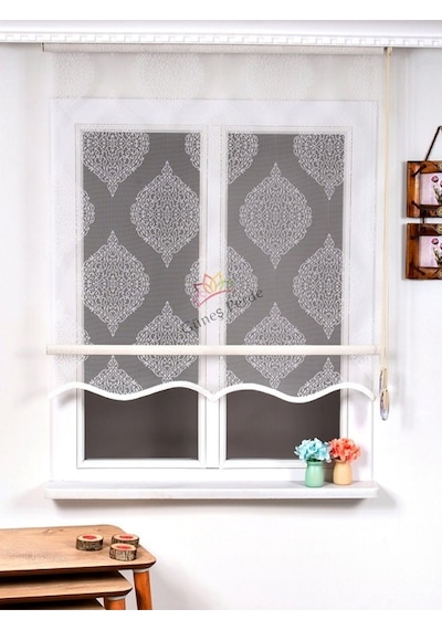 Tuğra Desenli Tül Zebra Perde Eteği Dilimli 28n32 Alüminmyumkasa Ekru