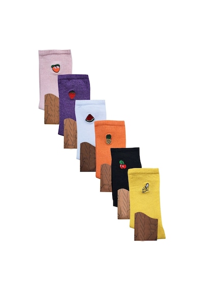 6Lı Pamuklu Ekonomik Unisex Meyveli Spor Soket Çorap-36-42-Karışık Çok Renkli