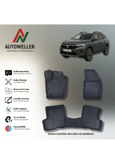 Dacia Duster 2023 Sonrası Uyumlu Havuzlu Oto Paspas 4x4
