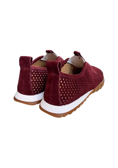 Bordo Hakiki Deri Süet Delikli Comfort Taban Spor Ayakkabı Bordo