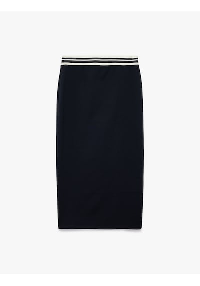 Koton Beli Çizgili Lastik Detaylı Midi Slim Fit Kalem Etek Lacivert 6wak10056ek Lacivert
