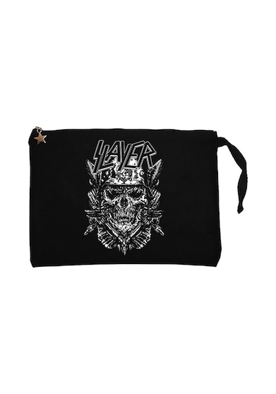 Slayer Soilder Skull Siyah Clutch Astarlı Cüzdan / El Çantası Siyah