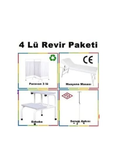 AcarLAB Muayene Masası + Paravan + Eskabo + Serum Askısı Dörtlü Set
