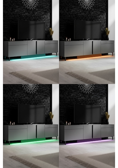 Paris Siyah Demir Ayaklı Rgb Led Işık Sistemli Antrasit Tv Ünitesi Tv Sehpası Antrasit - Siyah Paris Siyah Demir Ayaklı Rgb Led Işık Sistemli Antrasit Tv Ünitesi Tv Sehpası Antrasit - Siyah